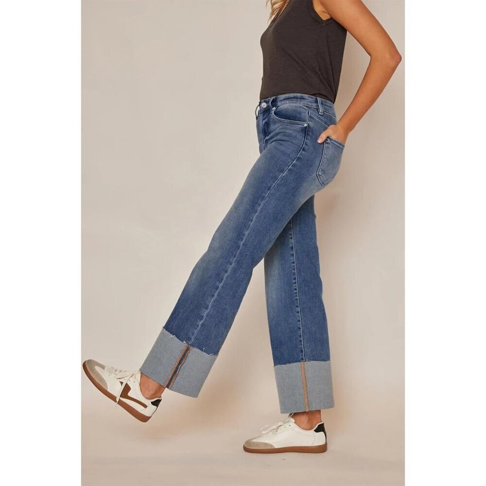 Womens High Waist Wide Leg Jeans Light Wash Cotton Polyester Elastane - Picture 4 of 5